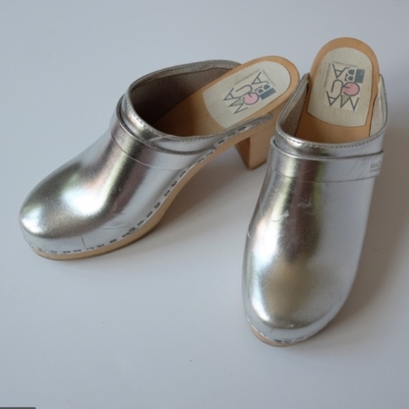 metallic silver clogs